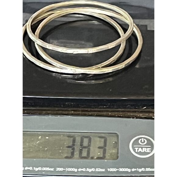 VTG Mexican Etched Metal Bangle Bracelets Trio- Alpaca Silver Ethnic Jewelry - Picture 10 of 10